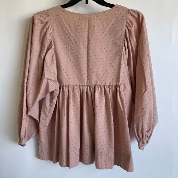 Tancredi & Morgen Womens Blush Pink Swiss Dot Ruffle Peasant Blouse Large - Picture 3 of 6